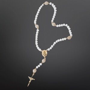Queen Of Angels White Rosary Beads